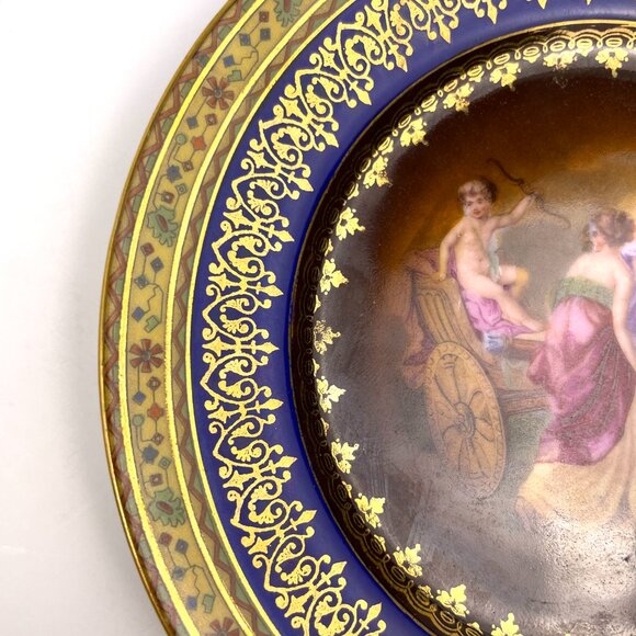 Set of 3 Antique Angelica Kauffman Style D.F.Czech Plates 61/4" Cobalt &Gold 22K - Picture 12 of 13